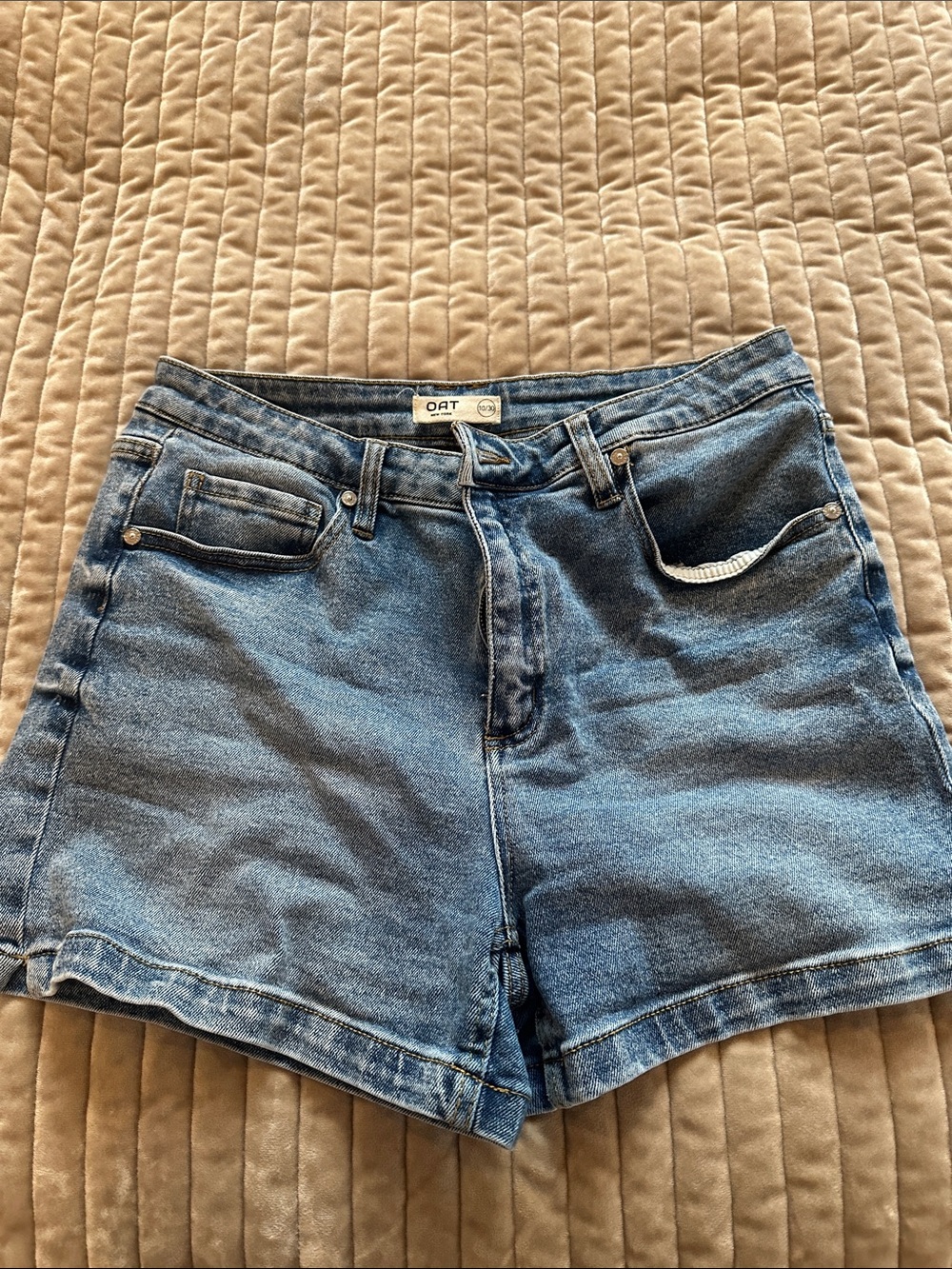 Oat New York Classic Blue Denim High-Rise Shorts